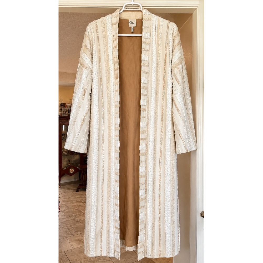 Anthropologie Ollari Renee Duster Coat Womens Size Medium Cream Bohemian